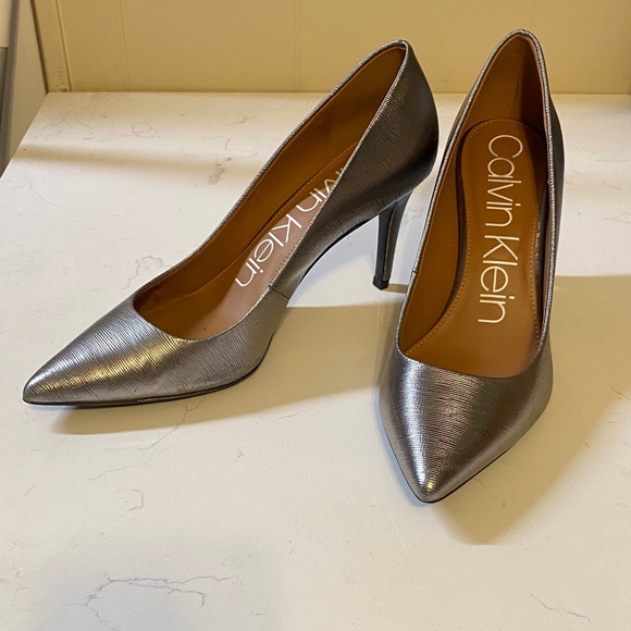 Calvin Klein Shoes - Calvin Klein Metallic Silver Heels